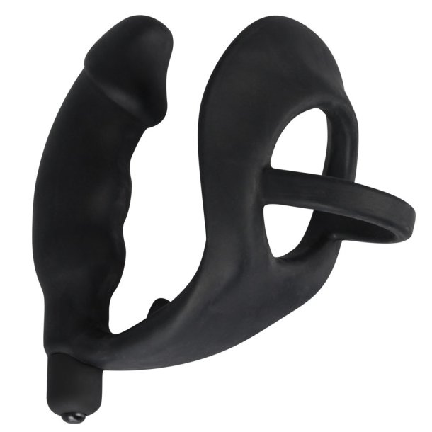 Black Velvets Vibro Penisring med Anal Plug i Silikone