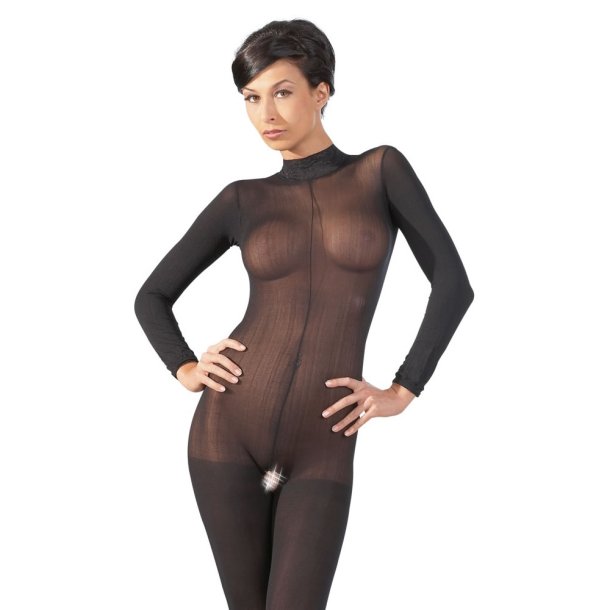 Langrmet catsuit i sort