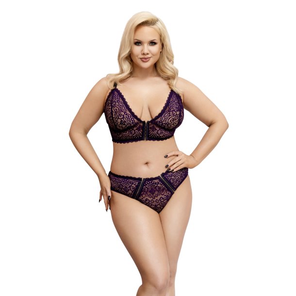 Plus Size Blonde Bralette med Brief Trusse i Lilla