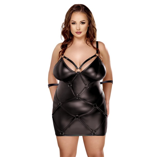 Plus Size Wetlook Kjole med Harness Look og Armlnker